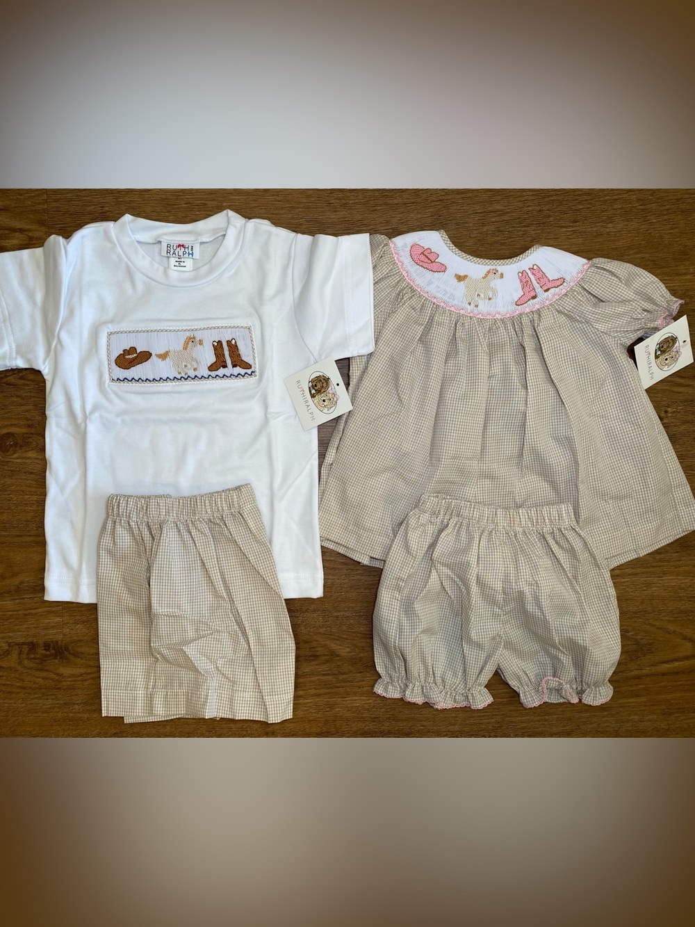 NWT Ruth & Ralph matching smock sibling set